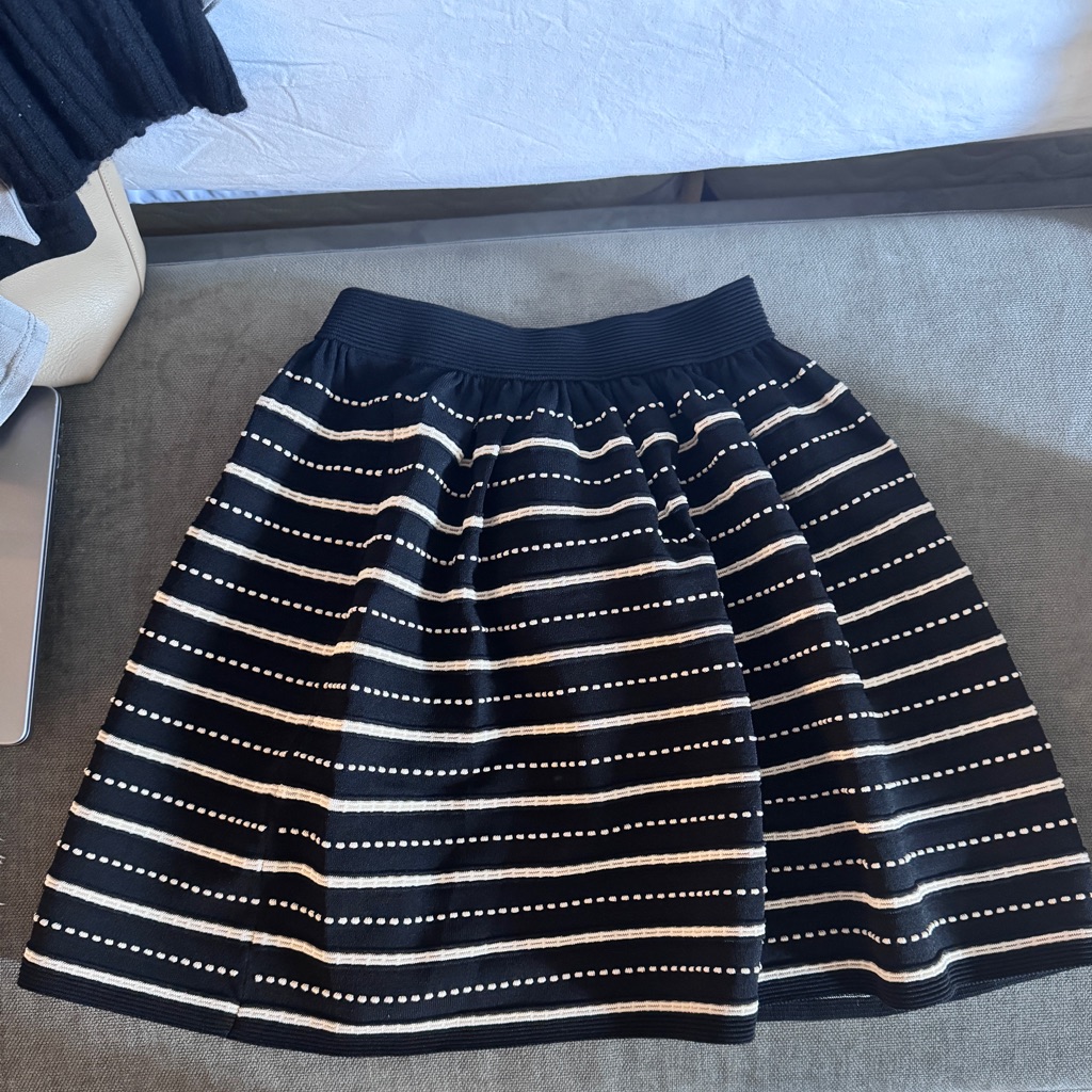 Sandro Paris Crepe Knit Black Striped Mini Skirt